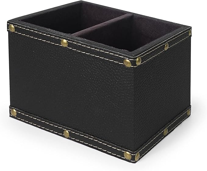 DreamsEden 2 Slots Wood Remote Control Holder Storage Box (Black)