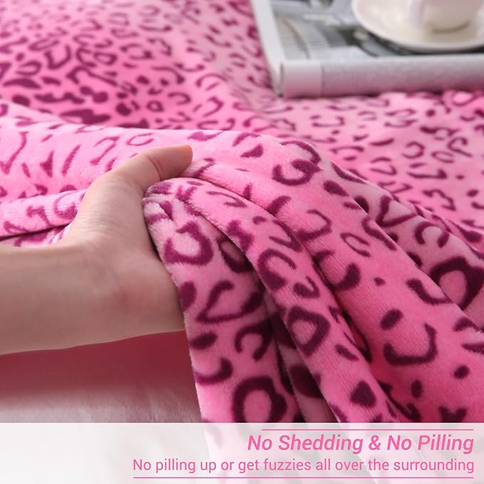 Viviland Flannel Fleece Blanket Queen Size 90x90 inches, Lightweight, Super Soft Cozy Warm Blanket, Cheetah Print Pink