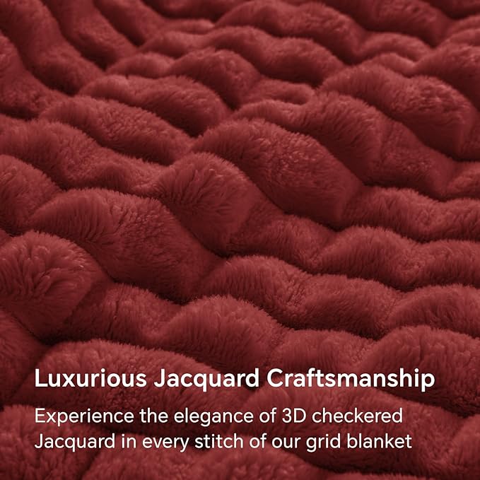 BEDELITE Burgundy Throw Blanket for Couch and Bed- Super Soft and Warm 3D Checkered Fluffy Fuzzy Fleece Blanket, Luxurious Plush Cozy Blanket for Room Decor Spring, 50x60 inches