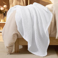 PHF Ultra Soft Waffle Weave Throw Blanket 50"x 60"- Washed Lightweight Breathable Cozy Woven Blanket for Bed - Aesthetic Decor for Couch Bedding Sofa Home Car - White