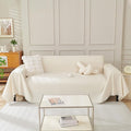 HANDONTIME Beige Sofa Cover with Tassels, Soft & Thick Couch Slipcover for 3 Cushion Sofa Pet-Friendly, Chenille Pet Covers for Couches and Sofas Washable, Cream Sectional Sofa Protector, 91"x150"