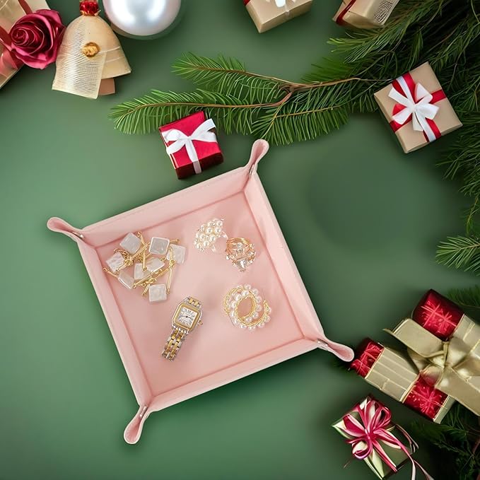 UnionBasic Valet Tray, Jewelry Tray for Rings Earrings, Entryway Catchall Caddy for Coins Keys Change, Nightstand Organizer Bedside Valet Holder, Trays for Electronic Gadgets, Lychee Pearl Blush