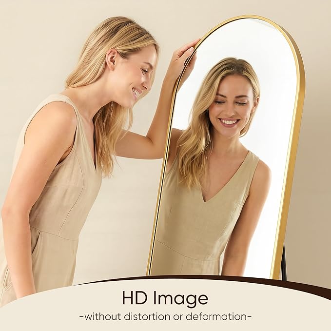 Antok 86" x46” Arched Full Length Floor Mirror, Gold Aluminum Frame, Free Standing/Wall Mount/Leaning for Bedroom, Living Room, Dressing Room