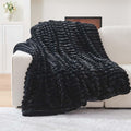Lotus Karen Faux Fur Twin Blanket for Couch, Cozy Soft Fluffy Fuzzy Black Blanket, Striped Warm Thick Furry Plush Shaggy Small Blankets for Women, 60x80