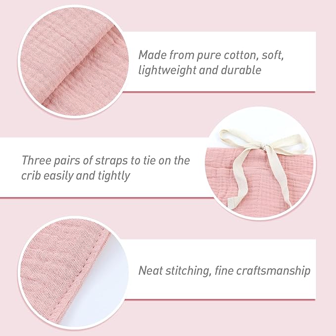 Cinaci 2pcs Cotton Pram Stroller Caddy Baby Crib Hanging Organizers Storage Pockets Nappy Diaper Bags Bedside Pockets for Milk Bottle/Soothing Toys/Wipes (Pink Set)