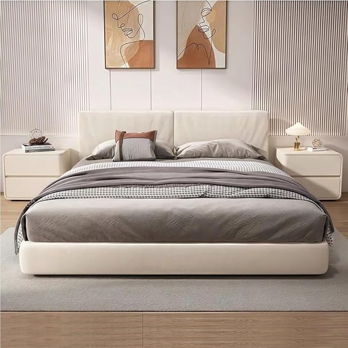 Bedside Table Set of 2 with Drawers, Simple Leather Bedside Table, Left and Right Combination Bedside Tables Suitable for Bedrooms(Beige,Large)