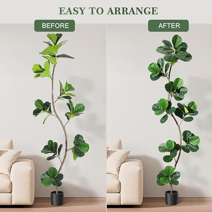 GarveeHome Artificial Fiddle Leaf Fig Tree - 7 ft Fake Plant with Black Nursery Planter, Large Floor Plants for Home or Office Decor - Artificial Plants Indoor Outdoor, Housewarming Gift