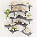 Fixwal Corner Floating Shelves Set of 5, Rustic Wood Wall Mounted Corner Shelf for Bathroom, Kitchen, Bedroom, Home Decor, Laundry Room, Living Room(Gray)