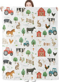 Farmhouse Blanket Cute Farm Pattern with Cow Horse Tractor and Barn Throw Blankets Lightweight Flannel Throws for Camping Couch Office Bed Country Home Decor Gifts for Adults,50x40inch