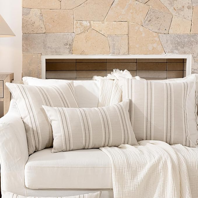 Hckot Throw Pillow Covers 18x18 Set of 2 Taupe Pillow Covers Farmhouse Decorative Pillows Textured Linen Square Cushion Covers for Sofa Couch Bed Living Room Decor(Taupe)