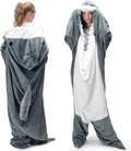 Touchat Shark Blanket for Adult Super Soft Cozy Flannel Throw Wearable Blanket, Cartoon Animals Shark Onesie Hoodie, Sleeping Bag Cosplay Shark Costume Blanket Gifts for Shark Lovers (Grey, M)