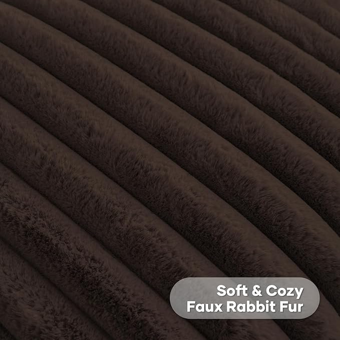 FUTEI Dark Coffee Decorative Throw Pillow Covers Set of 2, 28x28 Inch Soft Fluffy Faux Fur Plush Striped Euro Pillow Shams, Modern Home Decor for Couch Bed Living Room