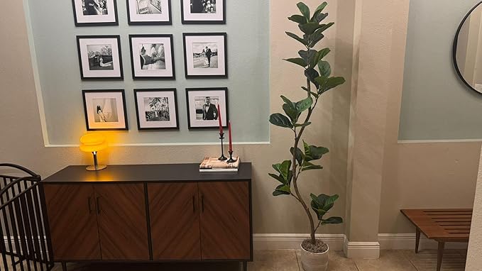 GarveeHome Artificial Fiddle Leaf Fig Tree - 6 ft Fake Plant with Black Nursery Planter, Large Fake Tree for Home or Office Decor - Artificial Plants Indoor Outdoor, Housewarming Gift