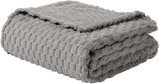 FY FIBER HOUSE Fleece Blanket Queen Size for Bed 300GSM Super Soft Plush Fuzzy Blankets and Throws for Sofa Couch Office, 90x90 Inches, Light Grey