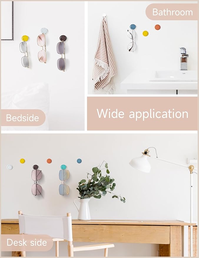 Sunglasses Organizer Wall Mounted Sunglasses Holder 6 Pack Hanging Eyeglass Holder (6 Color with Adhesive)