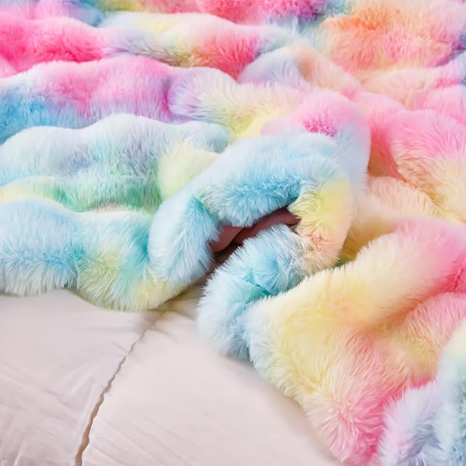H&D Faux Fur Throw Blanket for Couch,Fluffy Cozy Soft Plush Luxury Thick Fuzzy Fleece Blanket for Couch Bed Sofa Bedroom Living Room,Comfy Bubble Blanket