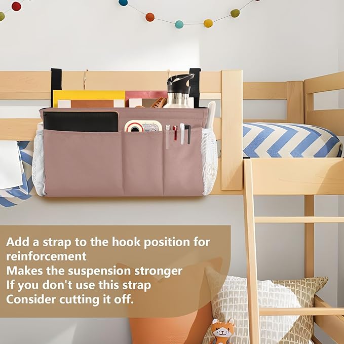 DOMIKING Rose Gold Bedside Caddy for Dorm Bed Recliner Armrest Organizer with Hooks Haning Storage Pockets for Tablet Phone Magazine