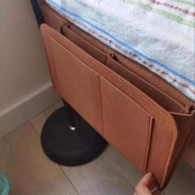 Bedside Caddy,Felt Bed Side Caddy Organizer With 5 Pockets For Remote,Bed Pockets Bedside Storage Can Hold Tablet Magazine Book Phone And Fruit,For Bed,Sofa,Desk (brown)