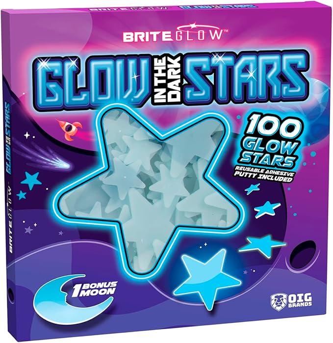100 Pcs Glow in The Dark Stars with Moon - Luminous 3D Wall Stickers Night Light for Boys & Girls Room Decor - Bedroom Ceiling Space Kids Wallpaper Funky Decor - Glowing Stars Tape Stickers for Kids