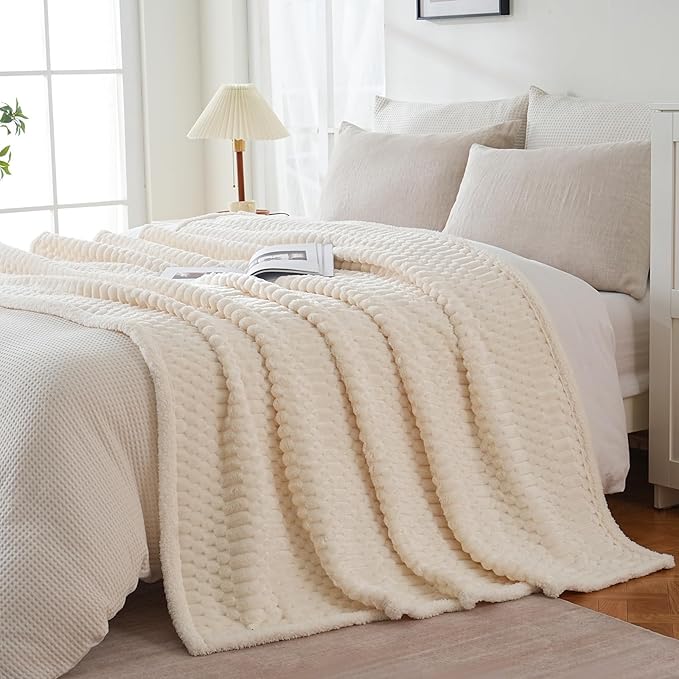 Sherpa Throw Blanket for Couch Flannel Cozy Soft Thick Blanket Warm Twin Blanket for Bed Fleece Home Decor Gifts, Z01 - White, 60"*80"