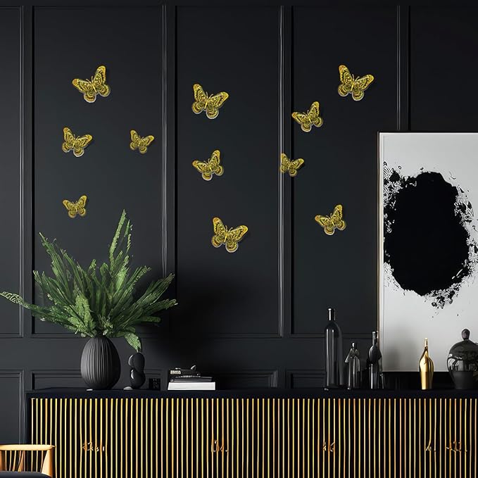 Gold Butterfly Wall Sticker - 60pcs Butterflies Mural Wall Stickers for Home Room Decoration, Brithday Wedding Party Festival Decorations Reusable Removable Decor