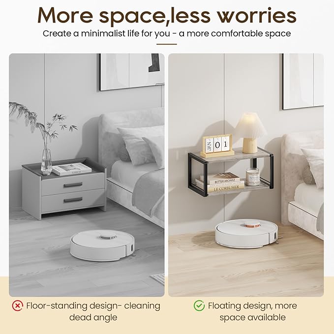 Floating Nightstand, Wood Bedside Shelf Wall Mounted Nightstand with Heavy-Duty Frame, Floating Bedside Table for Bedroom, Bathroom, Kitchen, (Vintage Grey, 1 Pack)