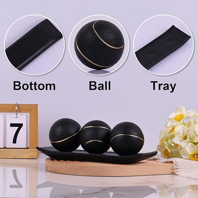 LCCCK Decorative Tray with Balls Set, Black Gold Decor Orbs TV Stand, Coffee Table Centerpiece, Elegant Orbs Decorative Balls for Dining Kitchen Console Fireplace Decor Centro De Mesa De Comedor