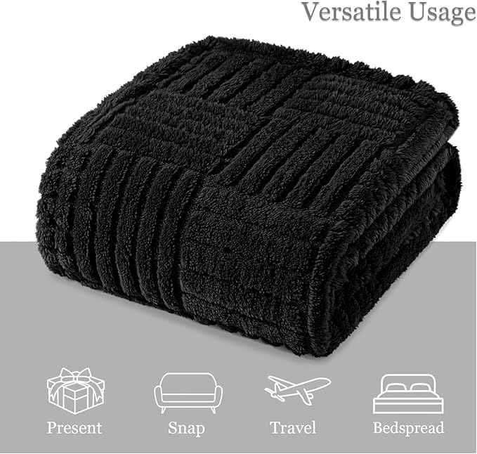 Whale Flotilla Lightweight Fleece Twin Size Blanket for Bed, Fuzzy Soft Blankets with Decorative Jacquard Pattern for All Season, Warm and Fluffy, 60x80 Inch, Black