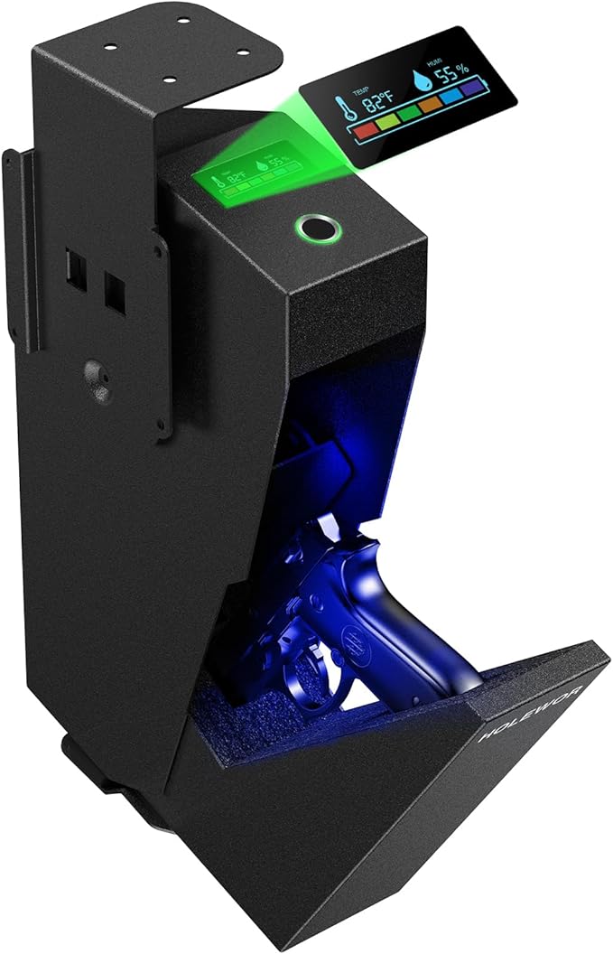 Gun Safe, Biometric Pistol Safe Fingerprint Quick Access Drop Down Handgun Safe Mount Bedside Gun Safe for Desk Nightstand