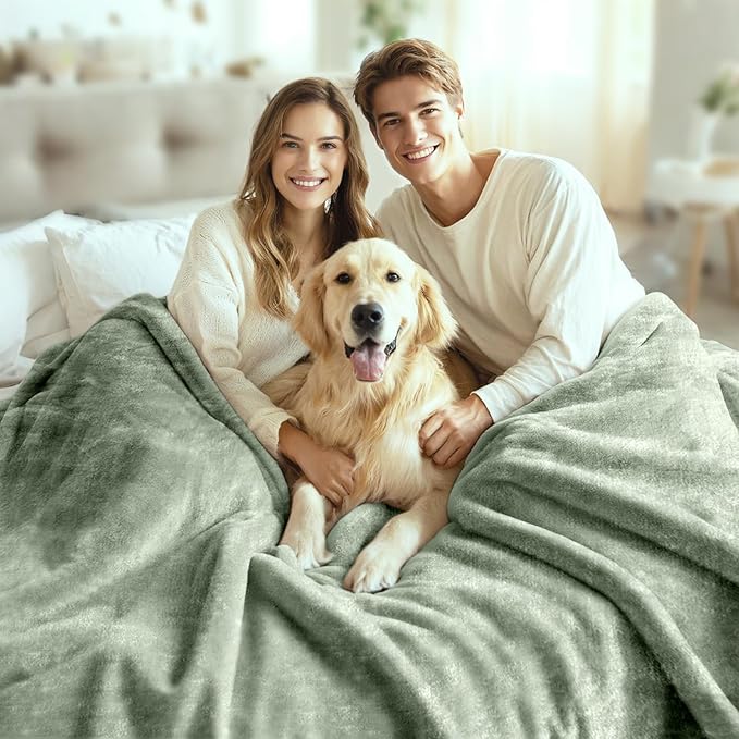 JYK Fleece Plush Blanket - 3.5 LB, 1 Ply, Korean Mink, Queen 79" x 91" - Super Soft and Warm, Lightweight, Cozy Fuzzy Solid Color Green