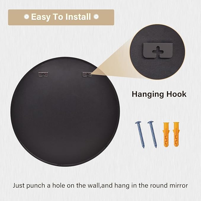 HARRITPURE 28" Round Mirror - Black Bathroom Mirror Circle Wall Mirror with Brushed Aluminum Alloy Frame Modern Decor for Living Room, Vanity, Bedroom, Entryway