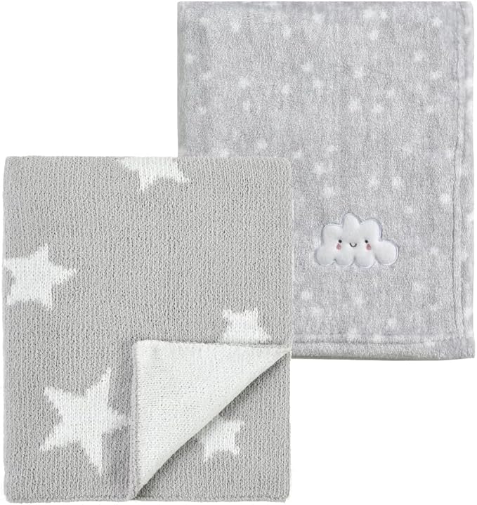 CREVENT 2Pcs 30''X40'' Cute Cozy Fluffy Warm Baby Blankets for Infants Toddlers' Bedding Crib Cot Stroller - Grey Cloud + Knit Grey
