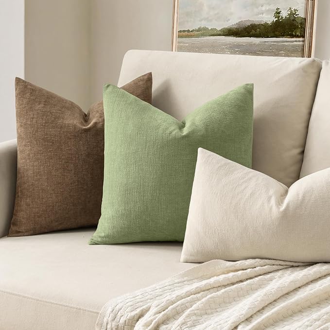 MIULEE Sage Green Couch Pillow Covers 12x20 Inch, Set of 2 Soft Spring Chenille Decorative Lumbar Throw Pillow Covers Farmhouse for Sofa Living Room Bed