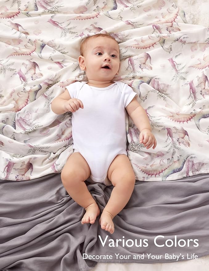 Momcozy Muslin Swaddle Blankets, Breathable and Skin-Friendly Muslin Swaddle, Baby Wraps Shower Gifts & Baby Registry Essentials, Large 47"x47", Jungle Dinosaur