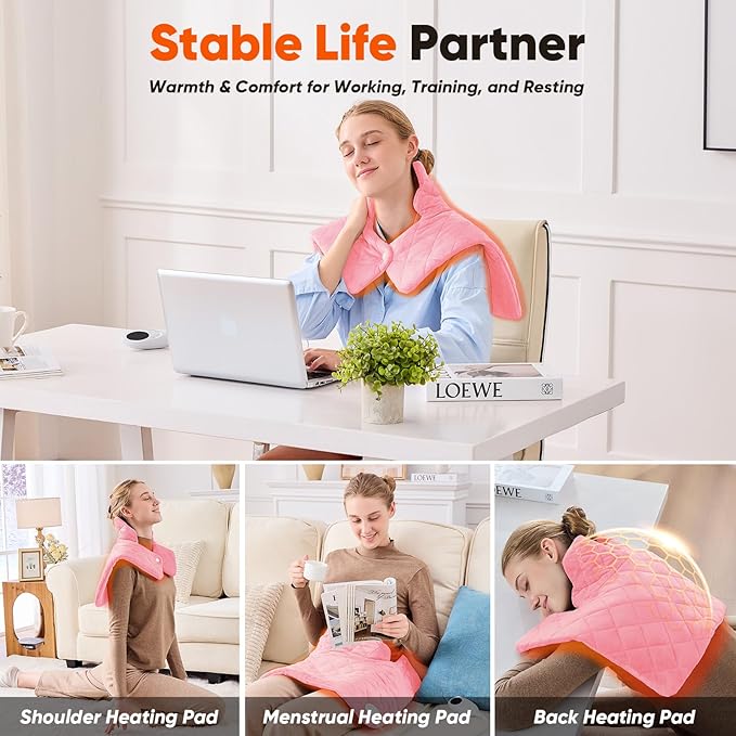 OCTROT Pink Weighted Heating Pad for Neck Shoulders and Back, for Mom Wife Grandma, Birthday Gifts for Teen Girls Women, Electric Heated Blanket with 9 Heat Options 4 Auto-Off Timer