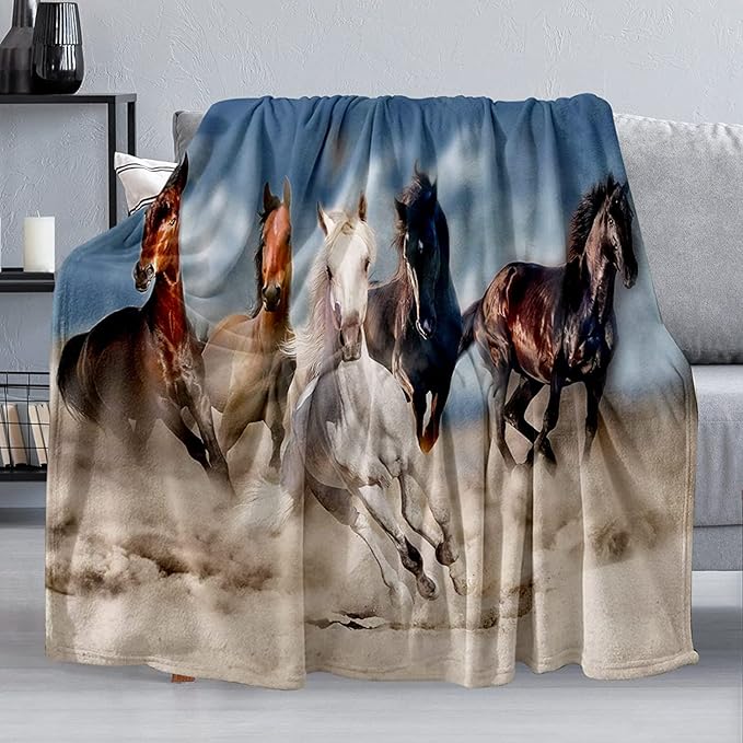 Horse Blanket, Soft Warm Fuzzy Fleece Plush Blanket 50''x40'', Smooth Cozy Flannel Throw Blanket for Bed/Couch/Office/Camping