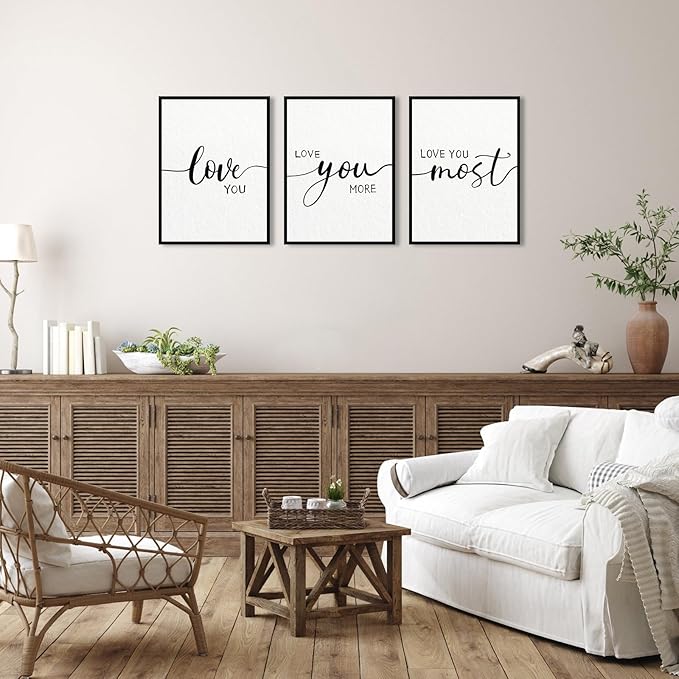 Love You More Wall Decor: 3 Piece Love Quotes Wall Art Over Bed Decor,Love Sign Framed Modern Master Bedroom Wall Decor for Couples,Romantic Minimalist Bedroom Pictures Living Room Decor 12"x16"