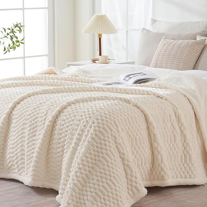 Sherpa Throw Blanket for Couch Flannel Cozy Soft Thick Blanket Warm Twin Blanket for Bed Fleece Home Decor Gifts, Z01 - White, 60"*80"