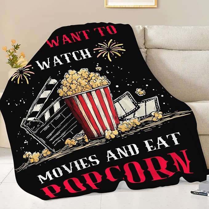 Movie Popcorn Blanket for Girls Women Boys Men Adults Kids Soft Cozy Fleece Theater Film Cinema Throw Blankets Gifts Warm Flannel Plush Lightweight Decor for Couch Bed Sofa 80"X60"
