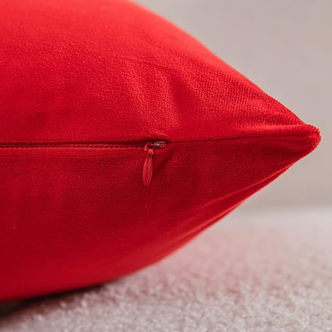 DEZENE Throw Pillow Covers 16x16 Christmas Red: Pack of 2 Cozy Soft Velvet Square Modern Luxury Decorative Throw Pillow Cases for Sofa Couch Living Room Bed Home Decor