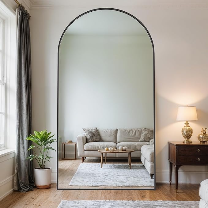 Full Length Mirror, 81" x 41" Arched Full Body Mirror Large Standing Floor Mirrors, Mirrors for Bedroom, Bathroom, Living Room Standing or Wall Leaning, Black