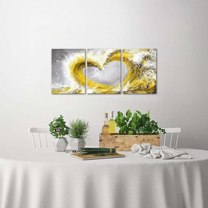 HOMEOART Bedroom Wall Art Ocean Wave Painting Love Sign Wall Decor Framed Artwork Bathroom Bedroom Living Room Decor (Yellow)