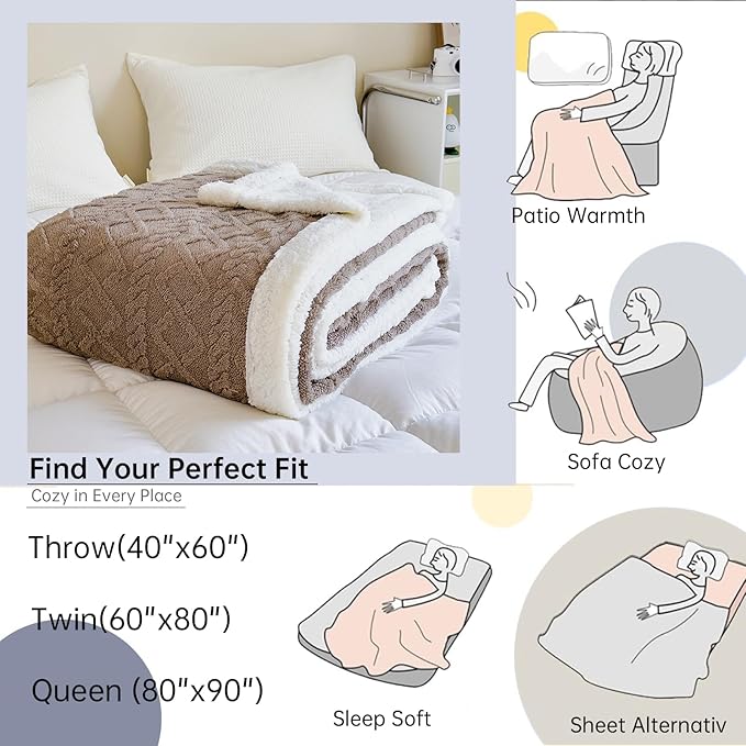 Sherpa King Size Blanket for Bed - Fleece Soft Cozy Fuzzy Blankets Thick Warm for Winter and All Seasons (Brown, King (108"x90"))