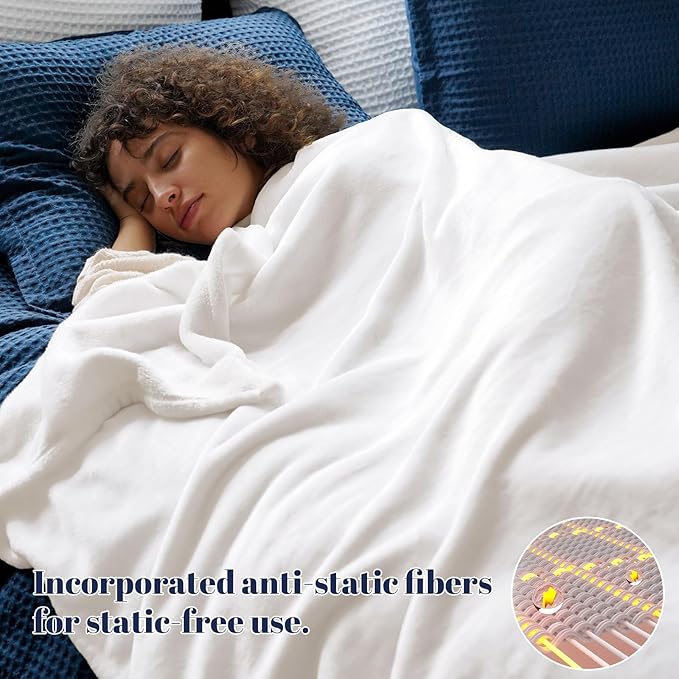 PHF Ultra Soft Fleece Blanket King Size, No Shed No Pilling Luxury Plush Cozy 300GSM Lightweight Blanket for Bed, Couch, Chair, Sofa, Perfect Decorations Gifts, 108" x 90", White