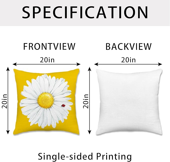 Hexagram Spring Summer Pillow Covers 20x20 Set of 4, Floral Daisy Outdoor Decorative Throw Pillow Covers, Yellow Farmhouse Cushion Case for Couch Sofa Living Room Bedroom Home Indoor Decor(No Insert)