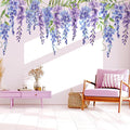 Purple Flowers Wall Decals Peel and Stick, Large Wisteria Floral Vinyl Wall Stickers, Removable Vine Home Decor Art for Bedroom Living Room Classroom Office