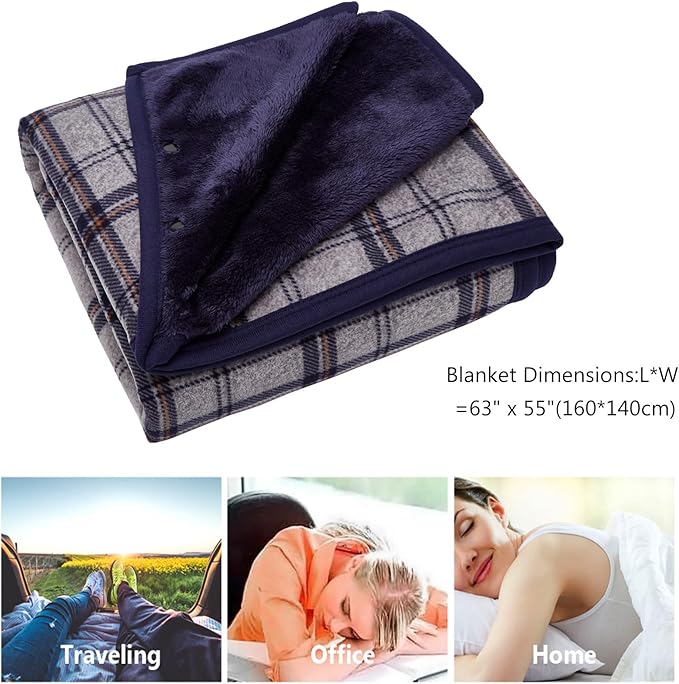 forestfish Fleece Wearable Blanket Plus Size, Comfy Lightweight Lap Blanket Poncho Throw with Buttons, 63“x 55”(Navy)