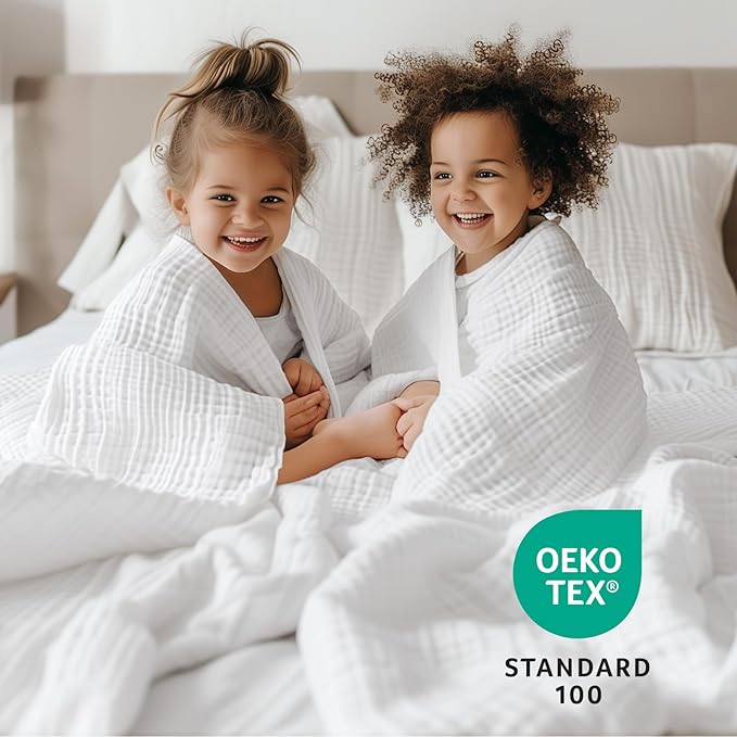 100% Cotton Muslin Blanket California King 120" x 90", 6 Layers Breathable and Lightweight Oversized Blankets for Bed, Soft Cooling Gauze Blanket for Adults All Season, White