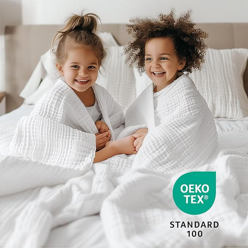 100% Cotton Muslin Blanket 40" x 40", Breathable and Lightweight Cotton Throw Blankets, Soft Cooling Summer Gauze Blanket for All Season, White