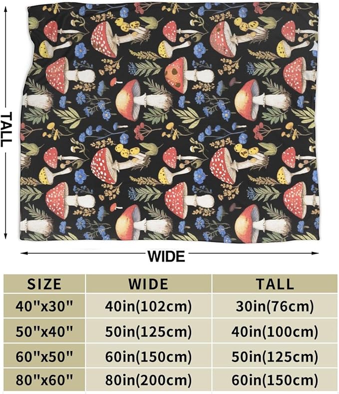 Red Mushroom Throw Blanket - Soft Plush Fleece Blankets- Cozy Mushroom Stuff Gifts for Women Girls Kids 50"X60"